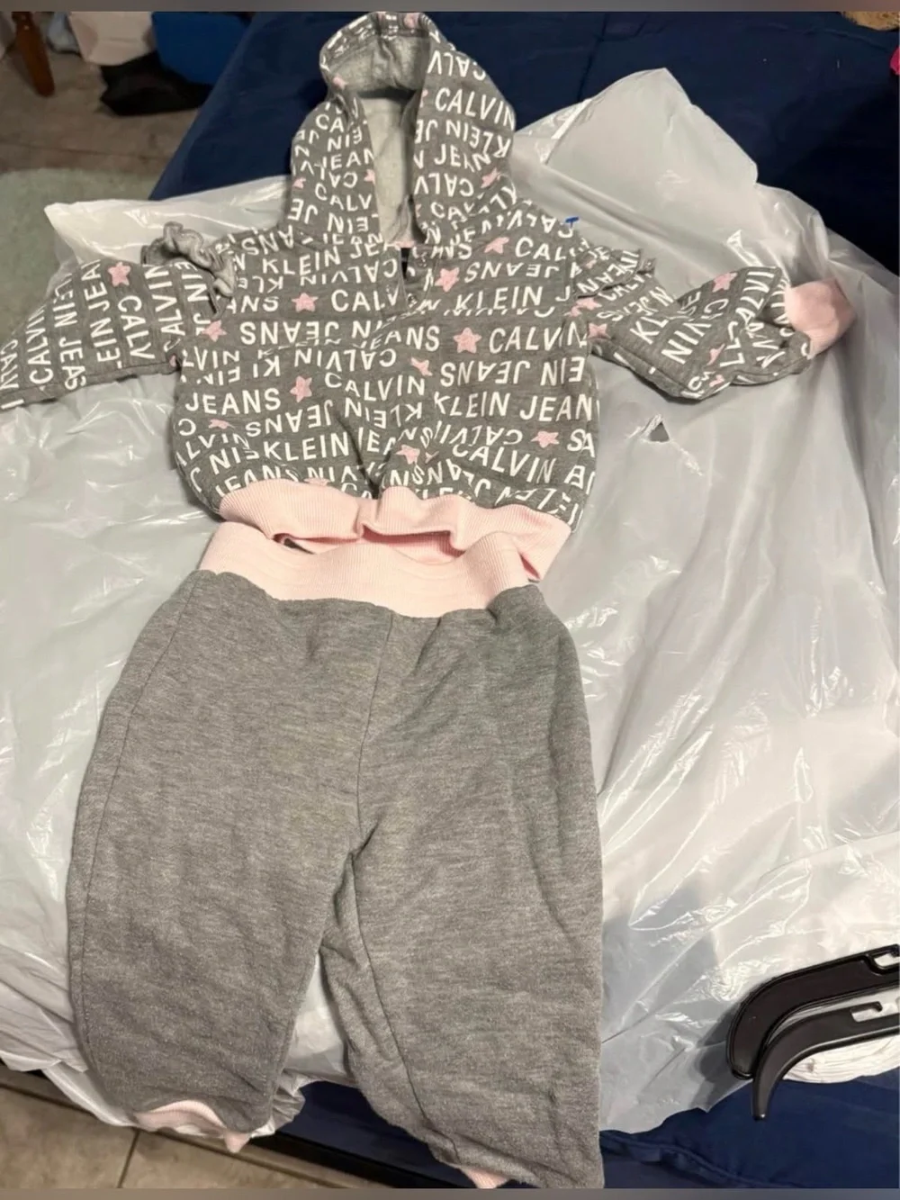 Calvin Klein Jeans Girls Gray and Pink Logo Hoodie Jogger Set